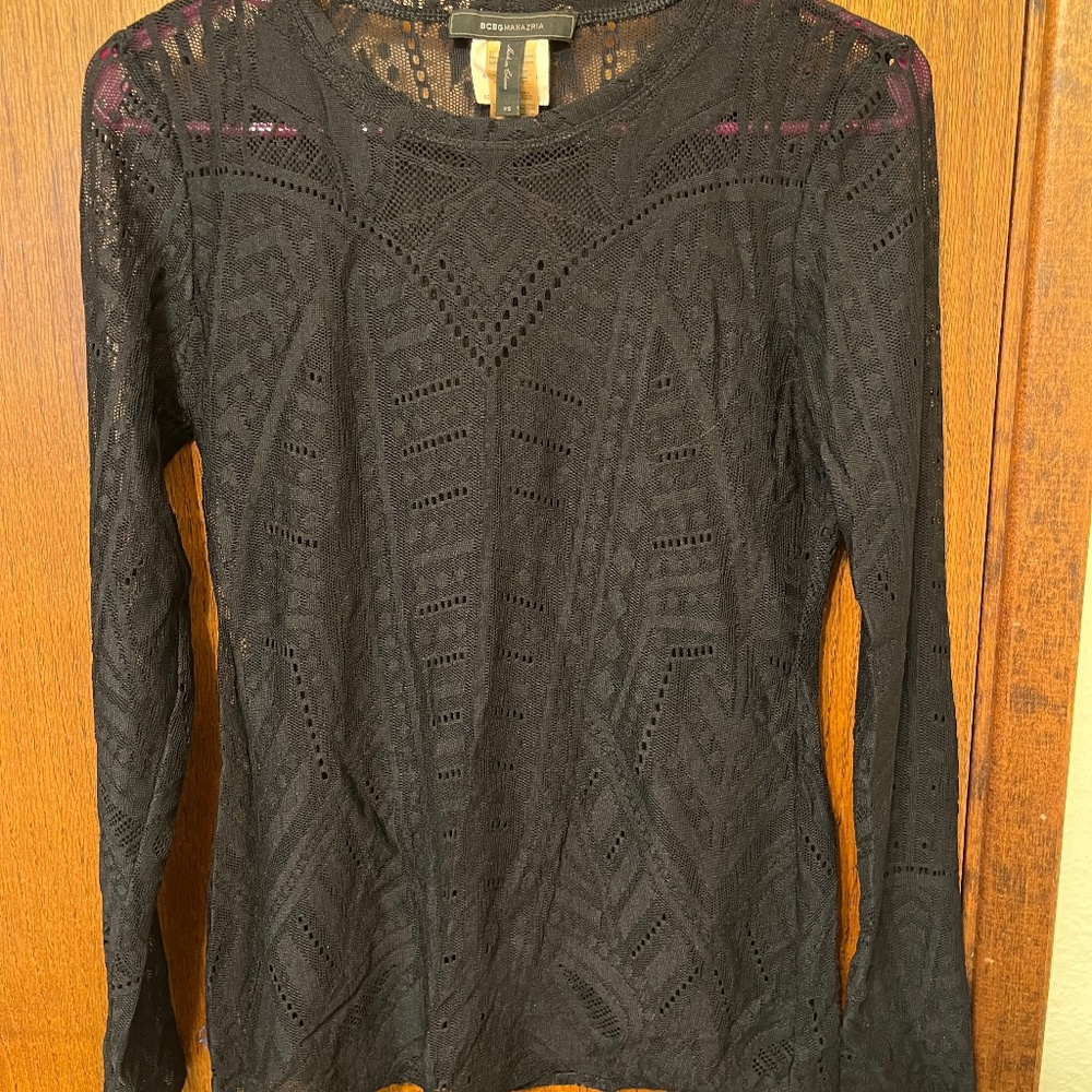 BCBG MaxAzria Sheer Lace Shirt Size XS